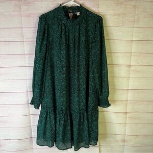 J. Crew Green Black‎ Floral Tiered Smocked Dress Size Small